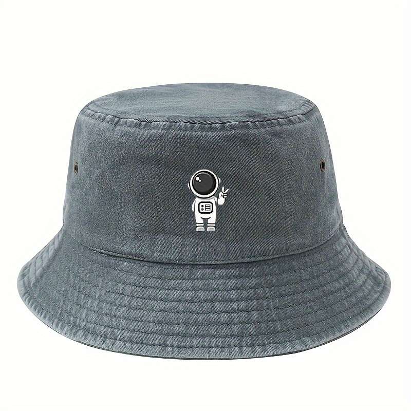 1pc MAKEFGE Men's Fashionable Astronaut Cartoon Bucket Hat Soft Top Sun Protection Casual Outdo