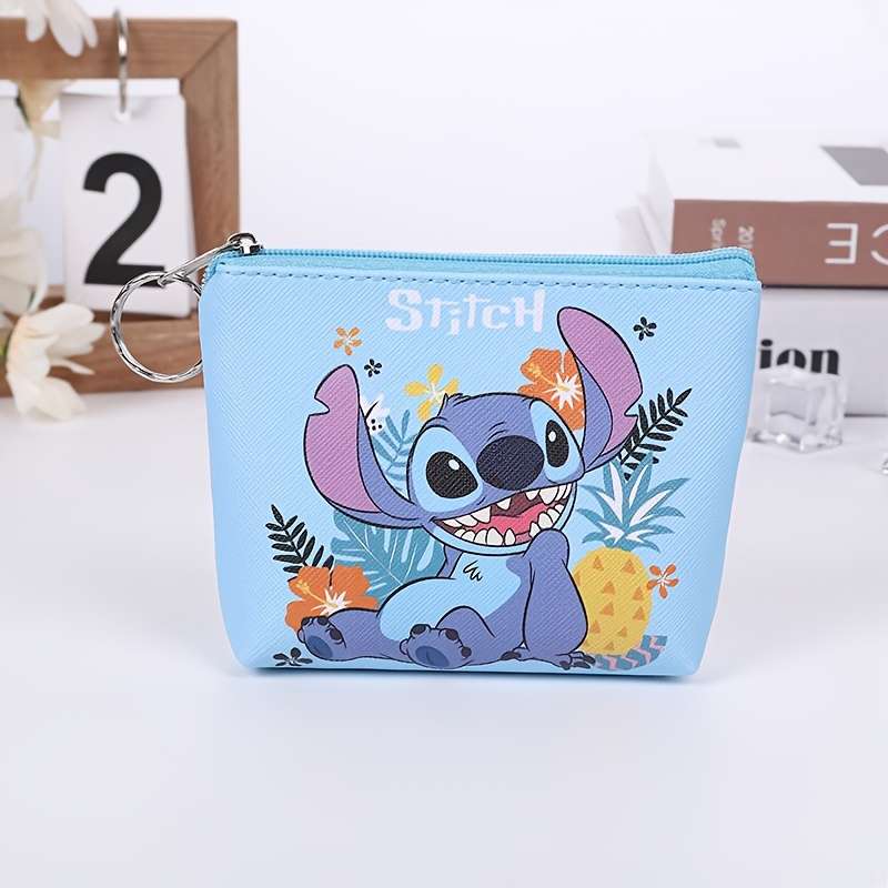 1pc Stitch Mini Wallet Cute Cartoon Coin Purse with Keyring Portable Card Holder Elegant Faux L