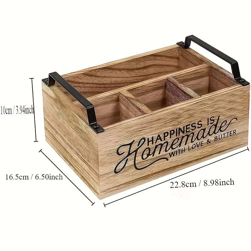 1pc High-Quality Classic Wooden Kitchen Utensil Organizer Portable Storage Box with Open Design
