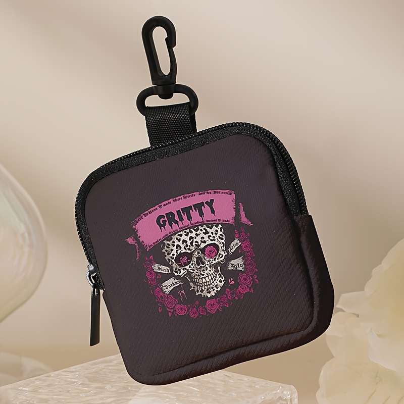 1pc Gothic Skull Print Large Capacity Coin Wallet C Stylish Multi-Function Key Card Holder wi