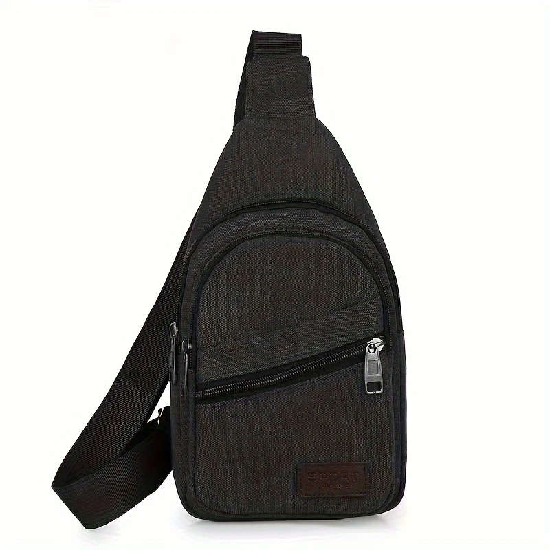1pc Casual Canvas Men's Chest Bag Multipocket Sling Shoulder Pack with Zipper Closure for Travel Cas