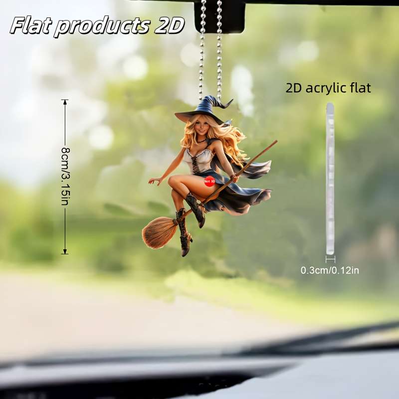 1pc 2D Flat  Princess with Blonde Hair Wearing Witch Hat and Cloak Riding Broom Flying Pendant Made
