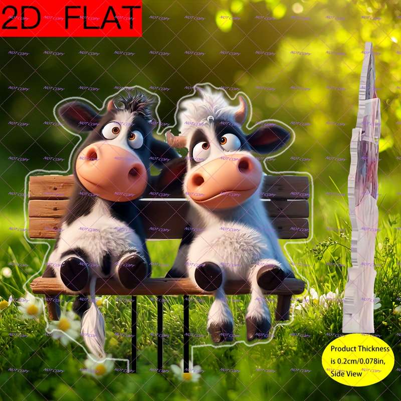 1pc 2D Flat  Printing Acrylic Gentle Cow Charming Outdoor Decoration Suitable for Patio Lawn V