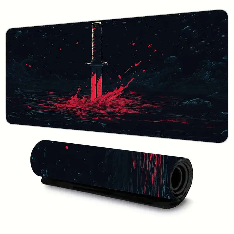 1pc 40x90cm Dark Blood Blade Deep Sea Pattern Mouse Pad Non-Slip Rubber Base