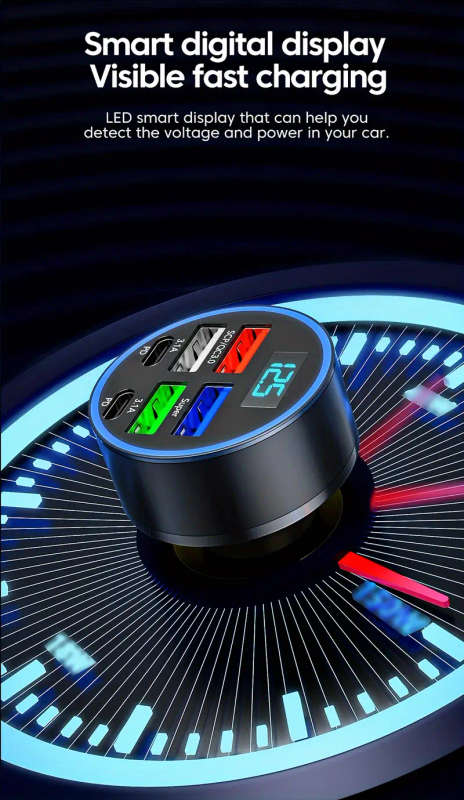 6 In 1 Car Charger With Display