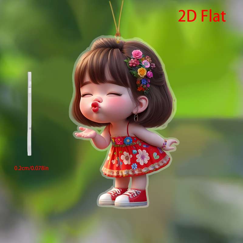 1pc 2D Flat  printing Charming Angel Acrylic Pendant Versatile Hanging Decor for Car Christmas