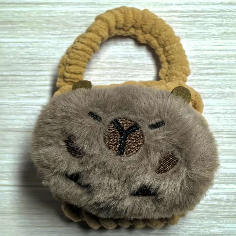 1pc Cute Capybara Cartoon Plush Coin Purse with Keychain Portable Mini Wallet for Earphones and C