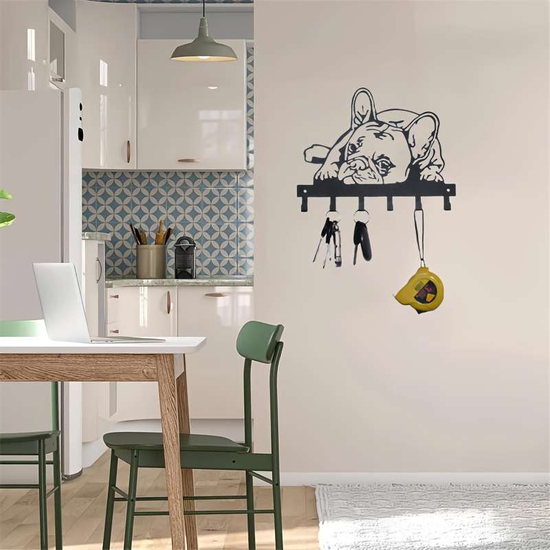 French Bulldog Metal Wall Hook 1-Pack Decorative Key Holder Artistic Puppy Design Coat Hat Rack M