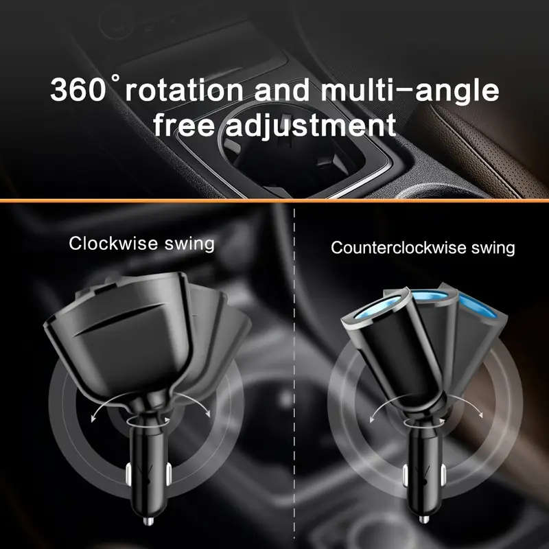 1pc One-Tow-Five Car Charger 2 Car Power Hole 2USB Port 1USB Type-C Port Fast Charging Universal 12/