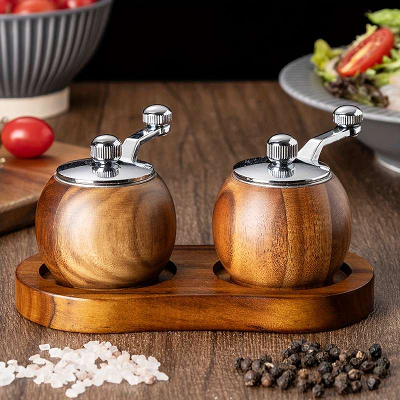 1pc Wooden Manual Pepper Grinder Hand-Crank Sea Salt Black Pepper Mill Rustic Kitchen Tool
