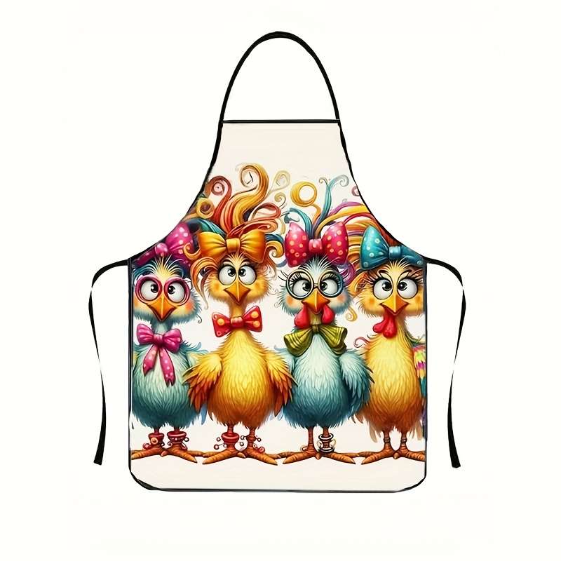 1pc Polyester Apron Colorful Curly Hair Chicken Pattern Woven 150g m? Weight for Cooking B