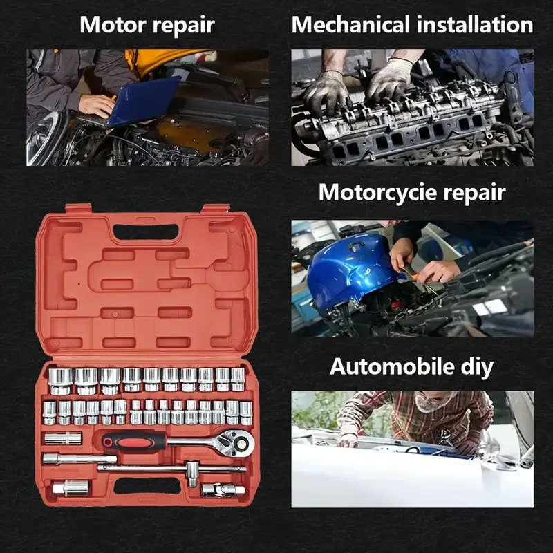 32pcs 1/2" Drive Ratchet Wrench and Socket Set, Durable Chrome Vanadium Steel, with Toolbox, for Aut