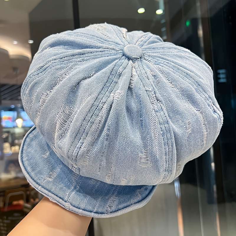 1pc Vintage Distressed Cloud Pattern Beret Hat Acrylic Lightweight Painter Cap with Stripe Cra