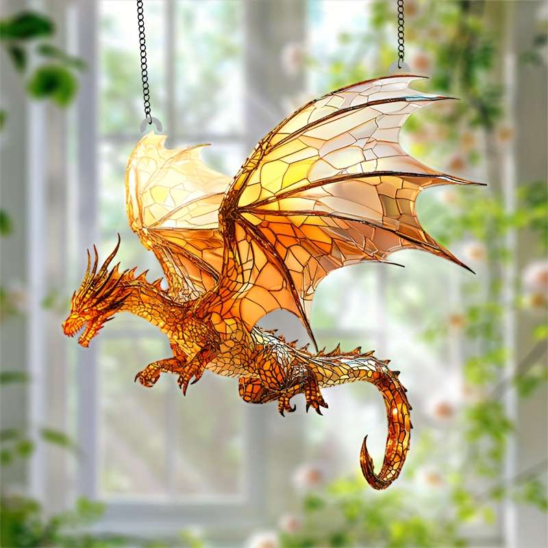1pc 2D Flat  Flat Flying Dragon Sun Catcher 20.32cm x 20.32cm Acrylic Colorful Window Decoratio