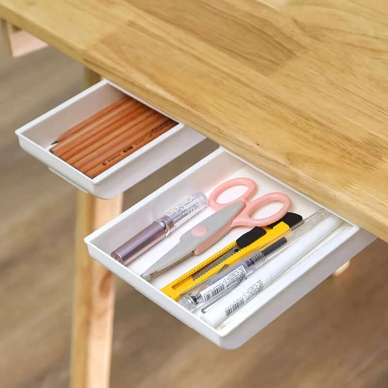 1Pc Sleek Design Self Adhesive Under Desk Drawer Hidden Slide Out Storage Organizer For Office Schoo