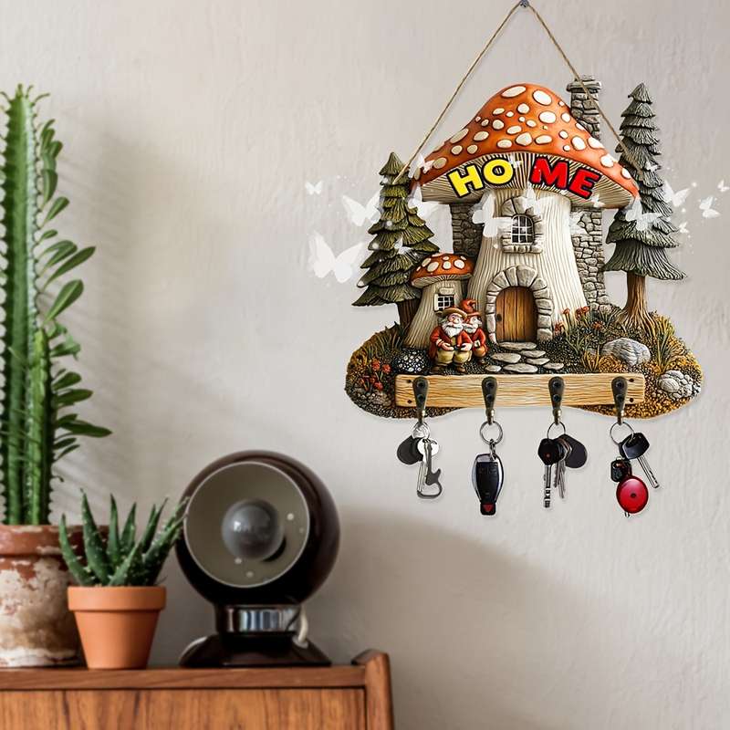 1pc Enchanting Mushroom House Wall HookFairy Tale Style 24.89cm x 23.88cm Decorative Key Holder