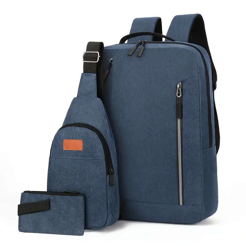 3pcs Set Stylish Nylon Travel Backpack with Adjustable Straps Large Capacity