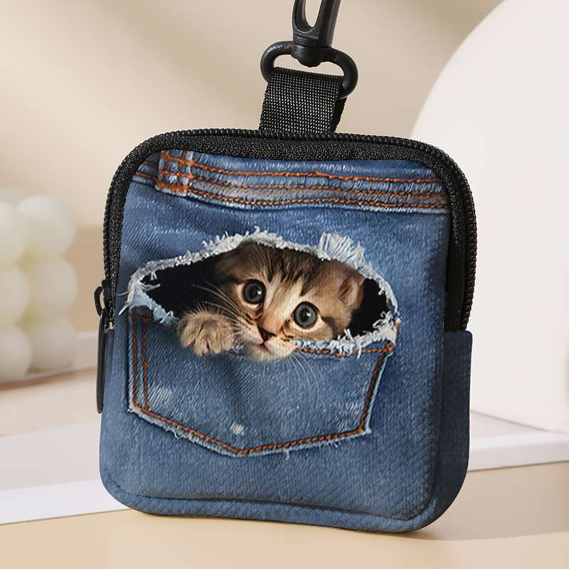 1pc Pack of 1 Pocket Change Wallet with Kitten Pattern Print with Buckle and Zipper Pockets Mult