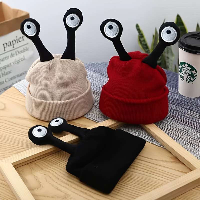 1pc Festive Christmas Unisex Antenna Beanie Hat Acrylic Knit Fabric Solid Color Lightweight
