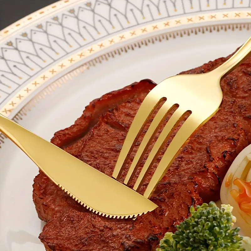 30pcs Stainless Steel Flatware Set Elegant Black Golden Cutlery Complete Silverware for Dining Inclu