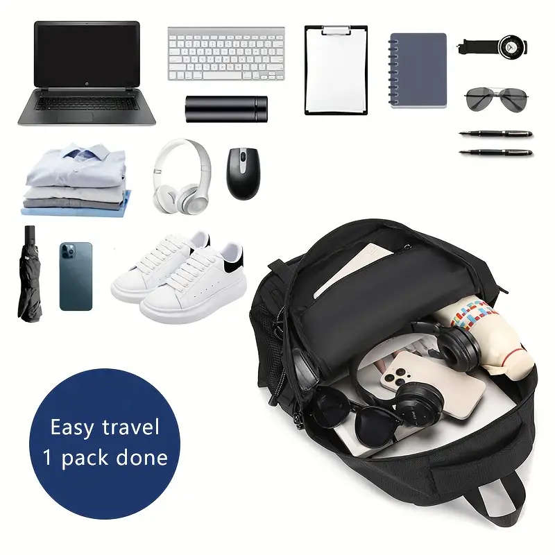1pc Large Capacity Laptop Backpack with Shoe Storage Casual Polyester Travel Bag Outdoor Hiking Ruck
