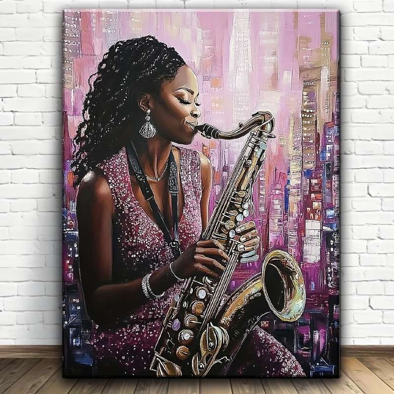 1pc Vibrant African American Saxophonist Jazz Art Print Modern Music Theme HD Poster with Urban B