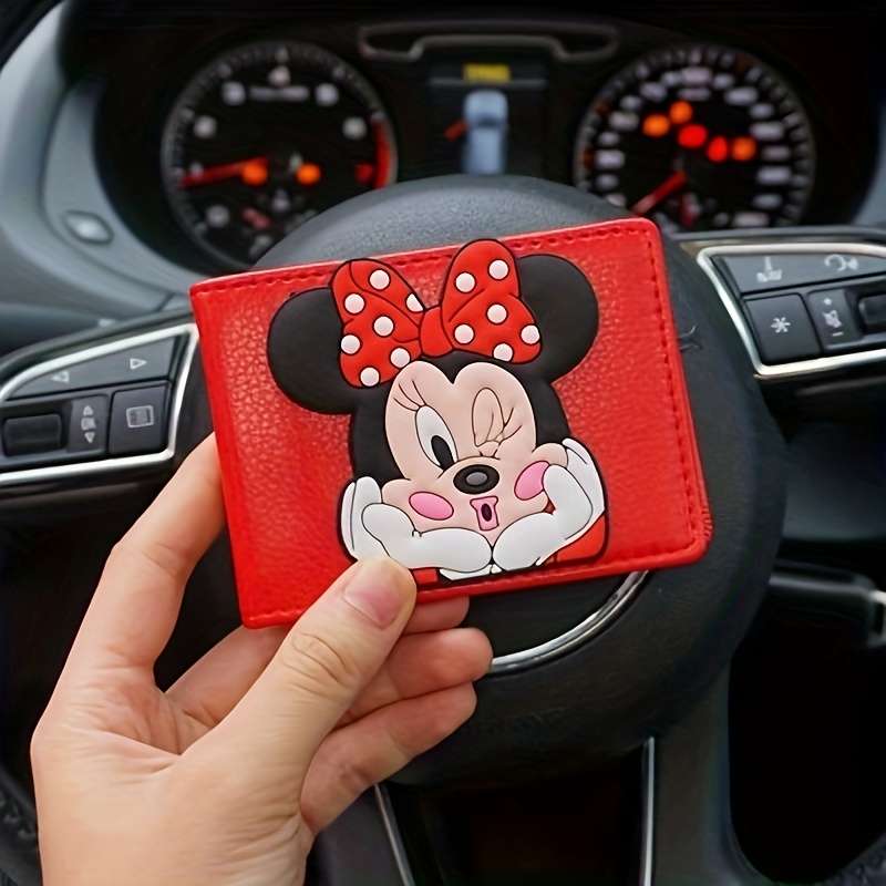 1pc Disney Mickey Minnie Mouse Card Holder C Black Red Design Compact Drivers License Credi