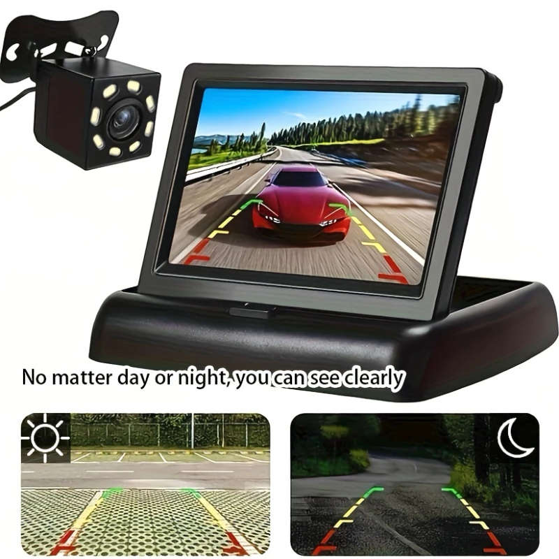 1pc Compact 10.92cm Folding Car Display with Reversing Camera Space-Saving No View Obstruction Dustp