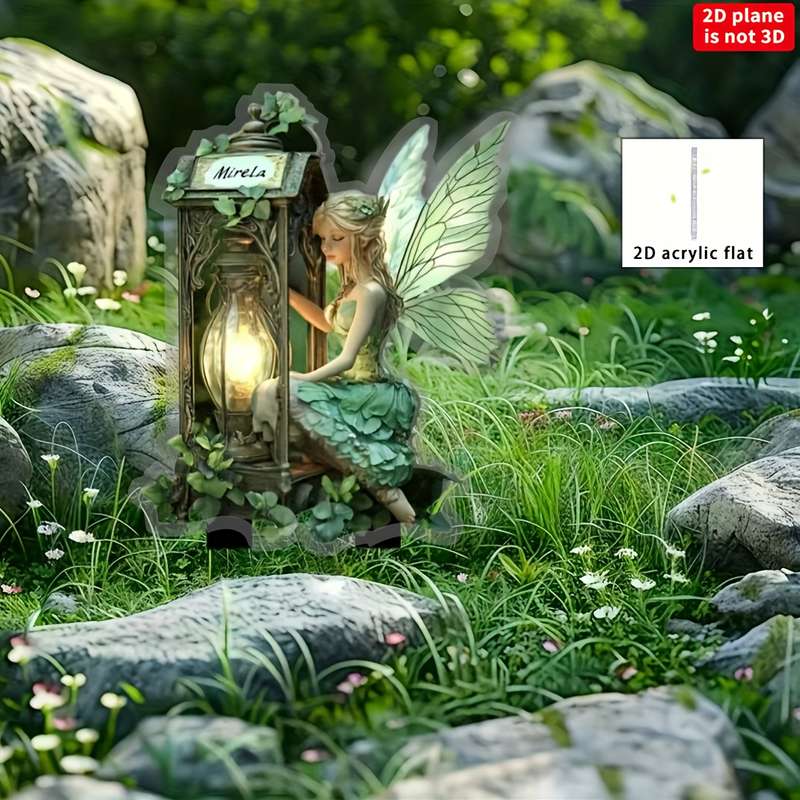 1pc 2D Flat    Printing Bohemian Style Garden Decorative Ground Plug Lantern Elf Deco