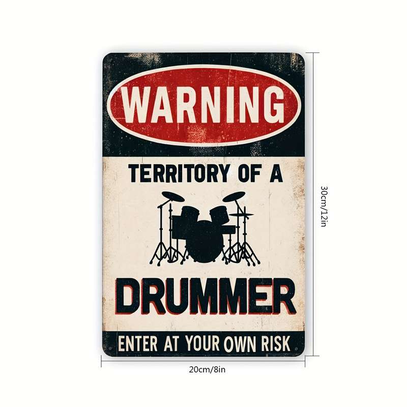 1pc  Drum Set Warning Metal Sign Vintage Club Decorative Drummer Tin Poster Area Home Music Roo