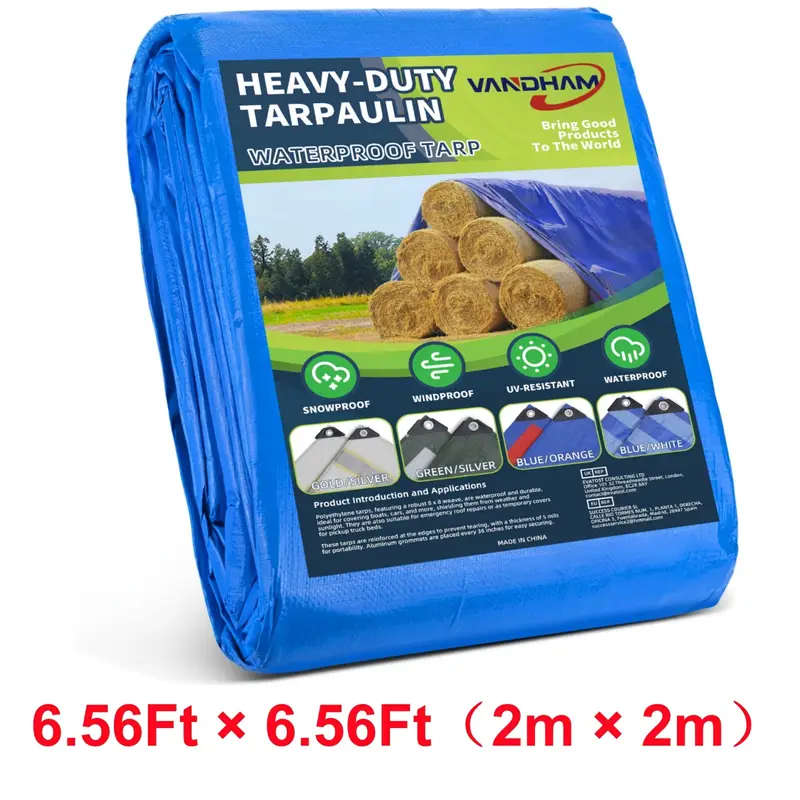 1pc 14 Mil Heavy Duty Tarpaulin 2x2m Waterproof UV Resistant PE Material with Reinforced Grommets