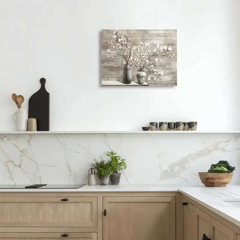 1pc Farmhouse Magnolia Blooms in Vase Canvas Wall Art Rustic Wooden-Frame Print Home Office Decor Ba