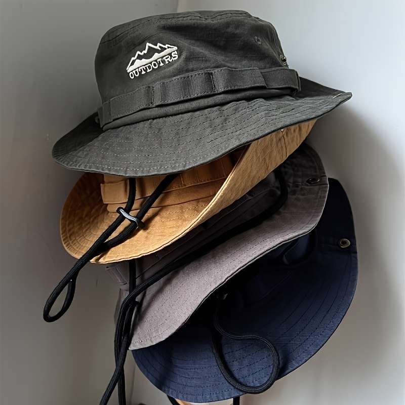 1pc Breathable Outdoor Adventure Bucket Hat with Drawstring Sun Protection for Hiking Fishing