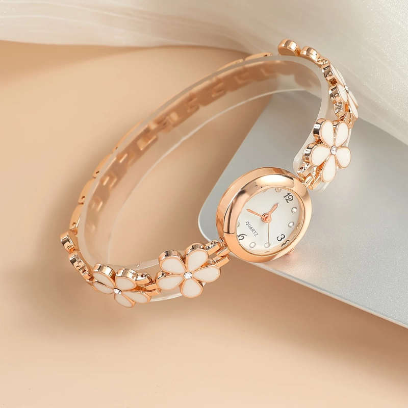 1pc Elegant Women's Quartz Watch with Rhinestone Accents Cute Plum Blossom Design Zinc Alloy Band