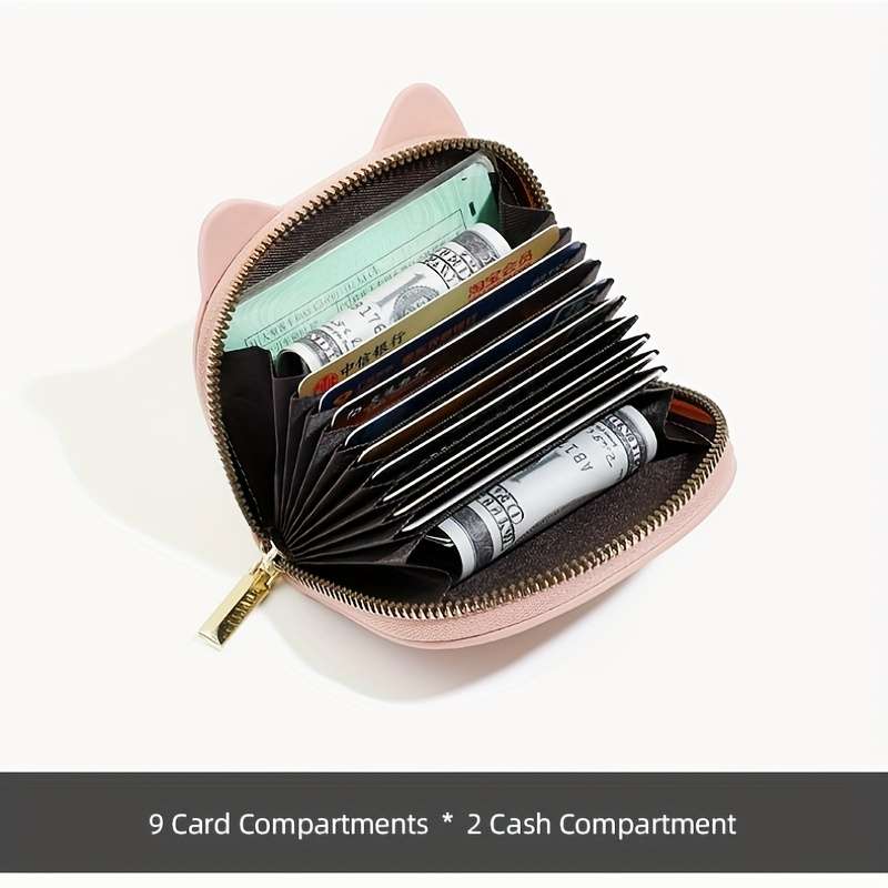1pc Girl's Wallet Card Holder Women's Mini Coin Purse with 2 Coin Compartments + 9 Card Slots Cute