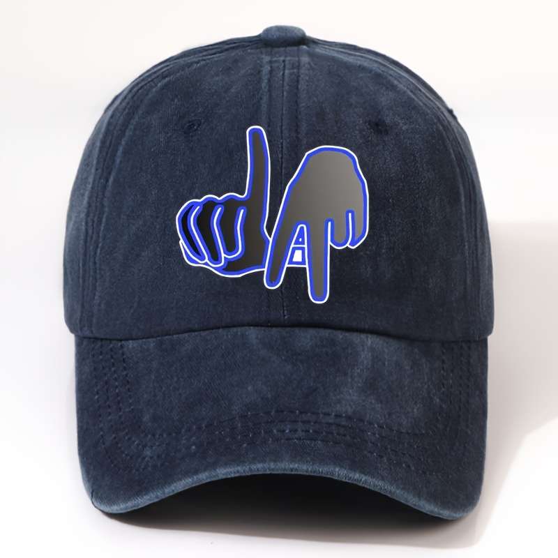 1pc EOXF Men'S Washed Cotton Baseball Cap Adjustable Breathable Casual Hat with LA Print Lightwei