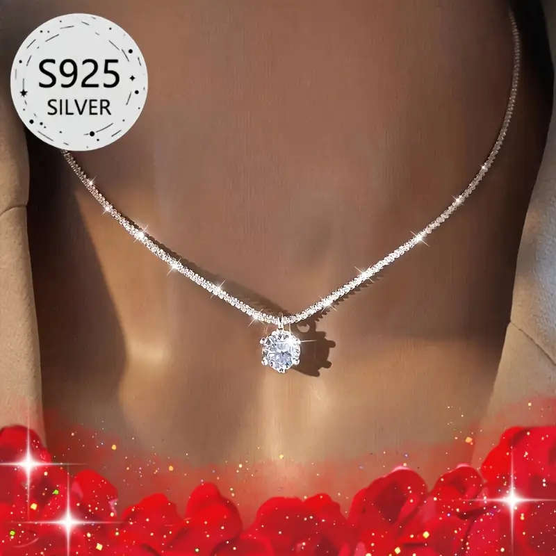 3 Piece  925 Sterling Silvery Cross Necklace, Sparkling Synthetic Zirconia Necklace and Shimmerin