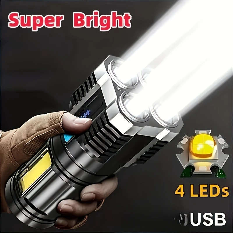 1pc USB Rechargeable LED Flashlight 150 Lumen Multi-Mode Handheld Torch with COB Side Light Non-Wate