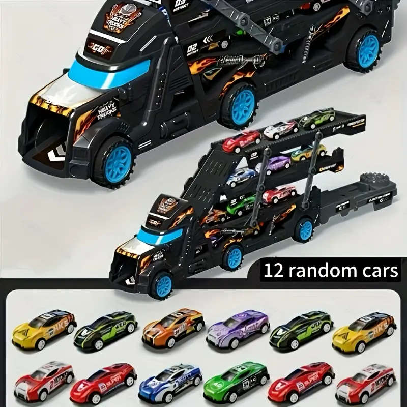 Black Transforming Toy Truck for Youngsters Foldable Launch Vehicle Cargo Transport Car Sliding Truc