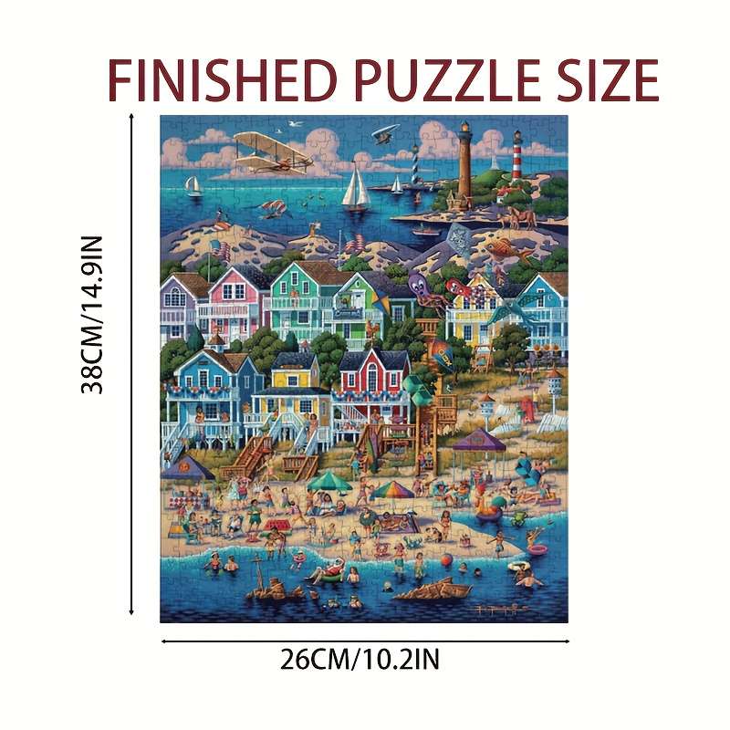 1000pcs Happy Harbor Mini Puzzle Vintage Nautical Art with Hand-Painted Lighthouse
