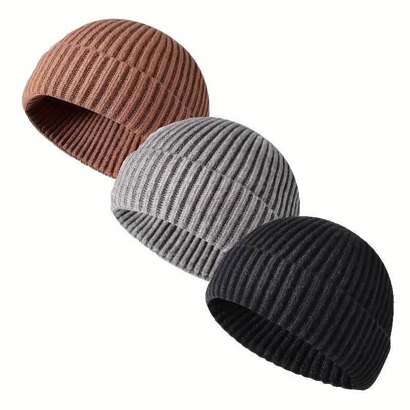 1pc Brimless Casual Style Fisherman Hat Short Ribbed Brimless Hat Lightweight Warm Winter Head