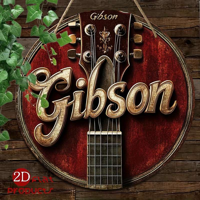 1pc 2D Flat Guitar Theme Round Wooden Sign 8x8in 20x20cm Home Holiday Decorations Suitable for R