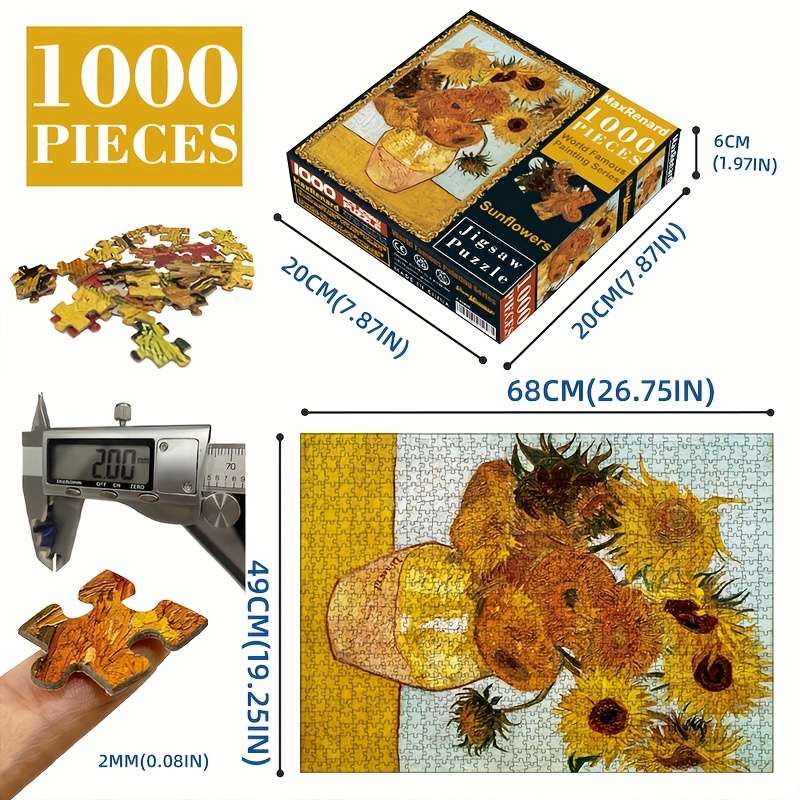 1000pcs Puzzle with Gift Bag Van Gogh Sunflower 68x49cm 1000pcs Gray Card Jigsaw Puzz
