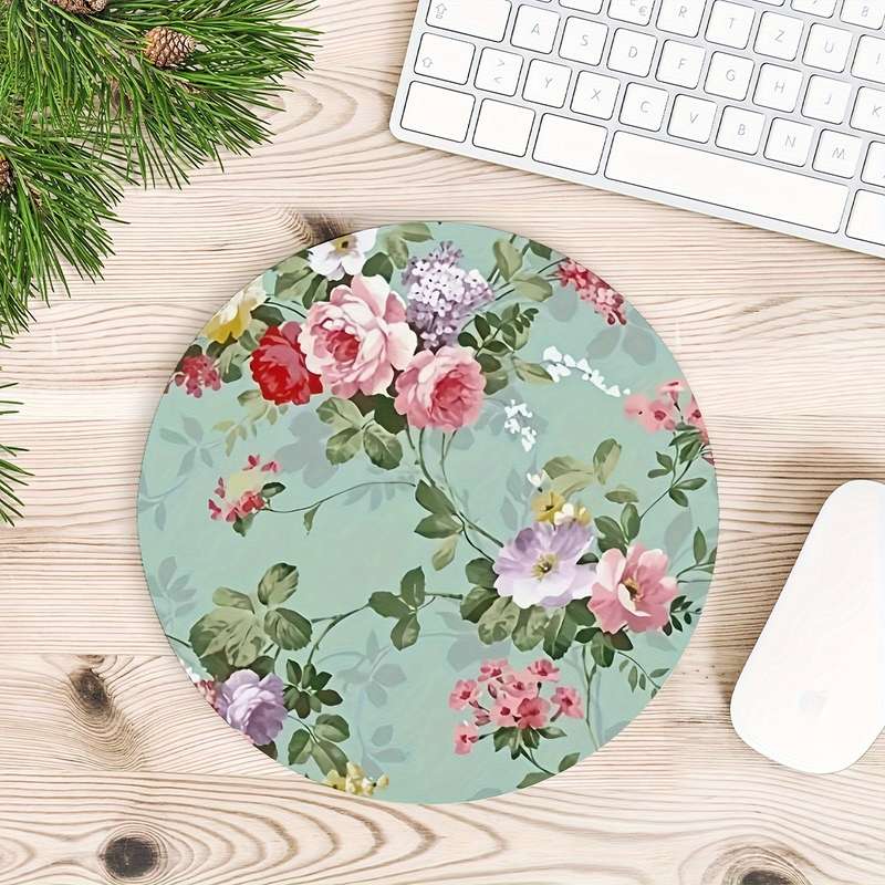 1pc Trendy Desk Ergonomic Floral Mouse Pad for Women and Girls Non-Slip Washable Rubb
