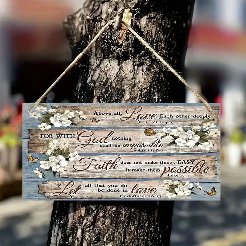 1pc Inspirational Scripture Verses with Floral Wood Wall Art Ideal for Home, Living Room Bedroom Dec