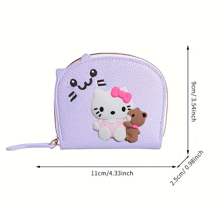 1pc Sanrio for hello kitty Mini Wallet Cute Cartoon Design with Golden Zipper Synthetic Faux Lea