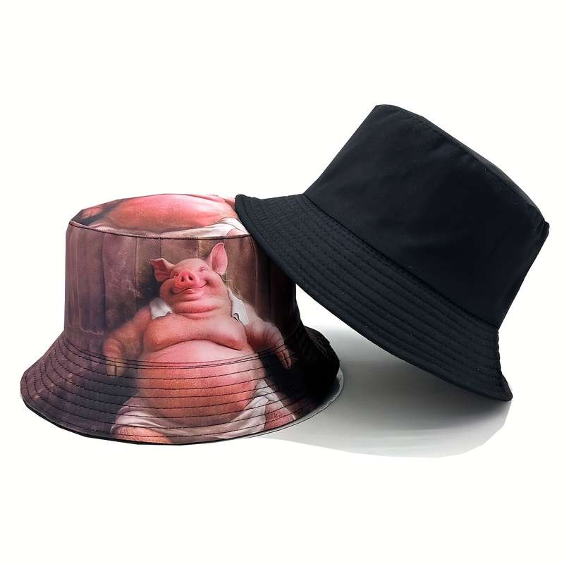 1pc A Quirky Pig-Patterned Lightweight Fisherman'S Hat for Men And Women Perfect for Outdoor Stree