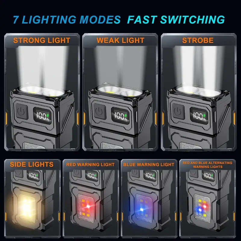 1pc Ultra Bright Mini LED Flashlight Rechargeable COB Work Light with Rotatable Head Metal Clip