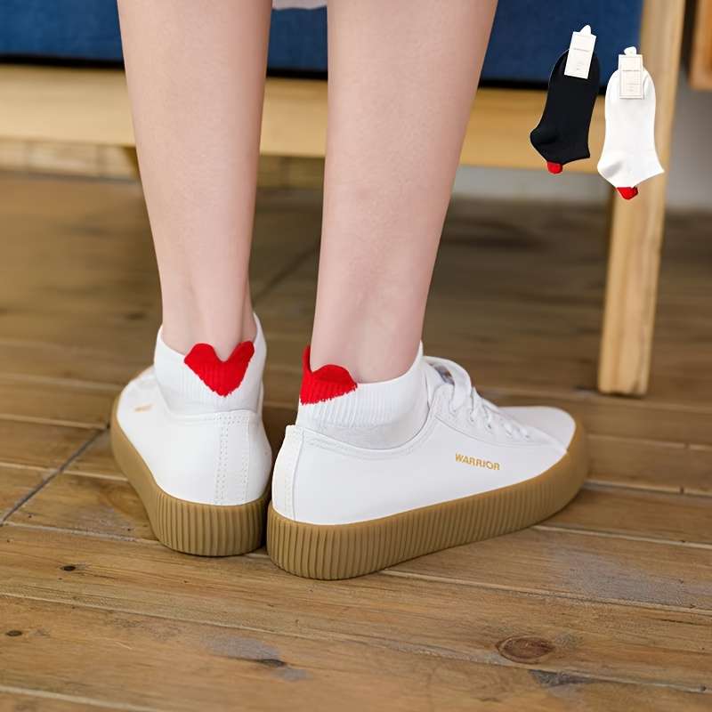 5 Pairs White Background Yellow Heart One Size High Elastic Socks