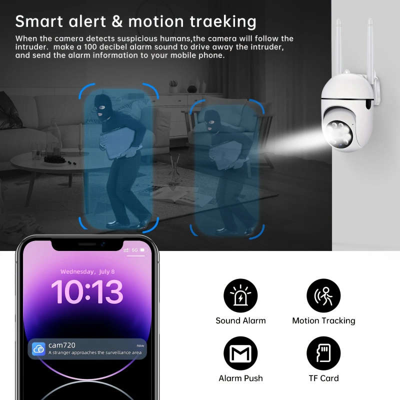 1pc 1080P HD Smart Home Security Camera with Full-Color Night Vision Two-Way Audio PTZ Motion Tracki